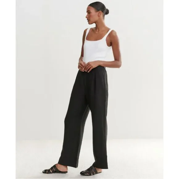 Jenni Kayne Linen Kyle Trousers Black Relaxed Fit Wide Leg Pants 8 - Picture 3 of 11